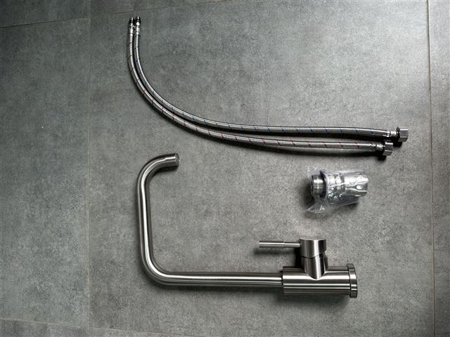 Vòi nước cao cấp SUS304 xước mờ 2 đường nóng lạnh, vòi xoay 360 độ dạng chữ L: MS-L1023
